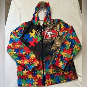 Colorful Puzzle Pattern Zip-Up Sweater